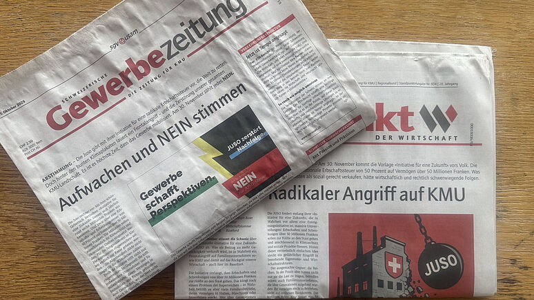 Hier ist wohl etwas ideologischer Angstschweiss auf Zeitungspapier getropft. Zeitungen der Handelskammer und des Gewerbeverbands Basel im Oktober 2025.